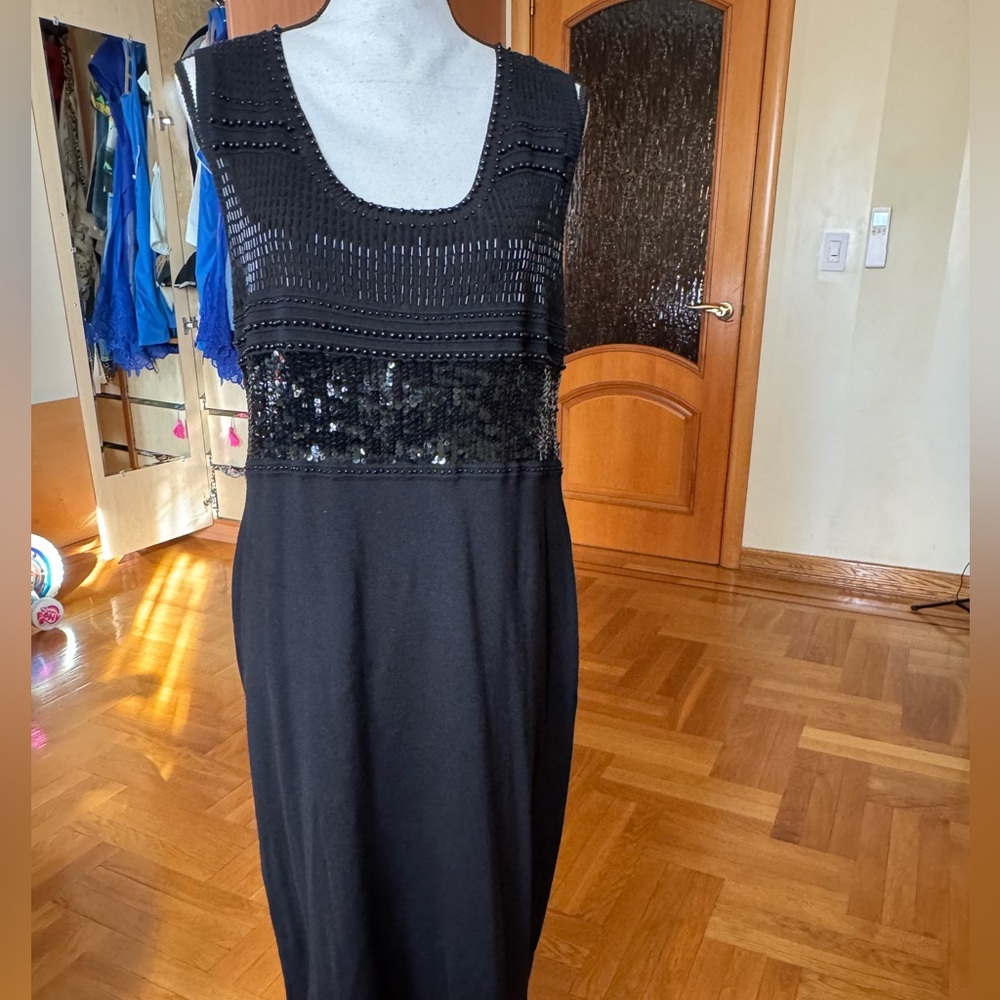 Max Mara straight  jersey Tank Midi Dress Sequence Embellishment Sz 12